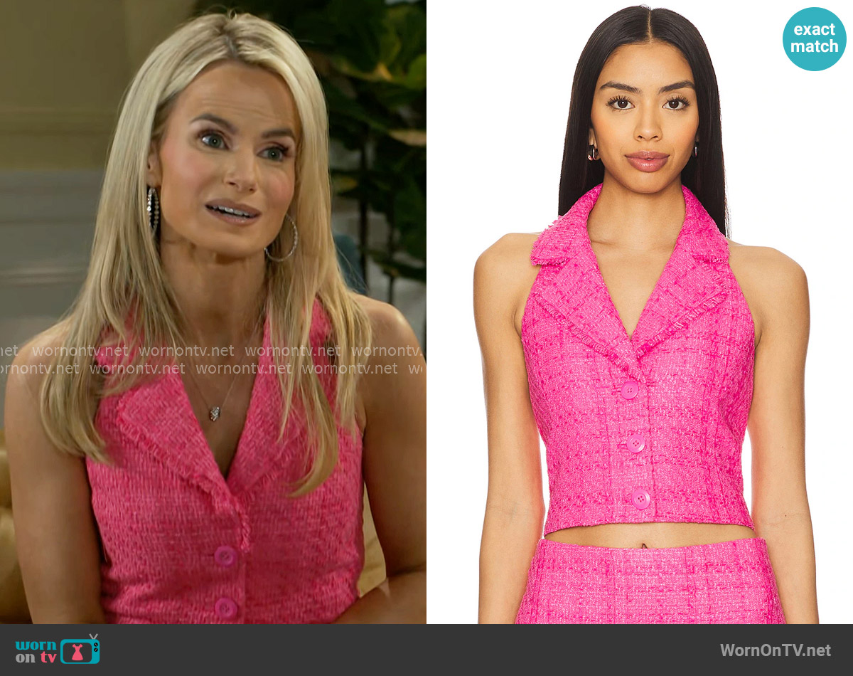 Alice + Olivia Meri Cropped Halter Blazer Top in Wild Pink worn by Vanessa McBride (Lauren Buglioli) on Beyond the Gates