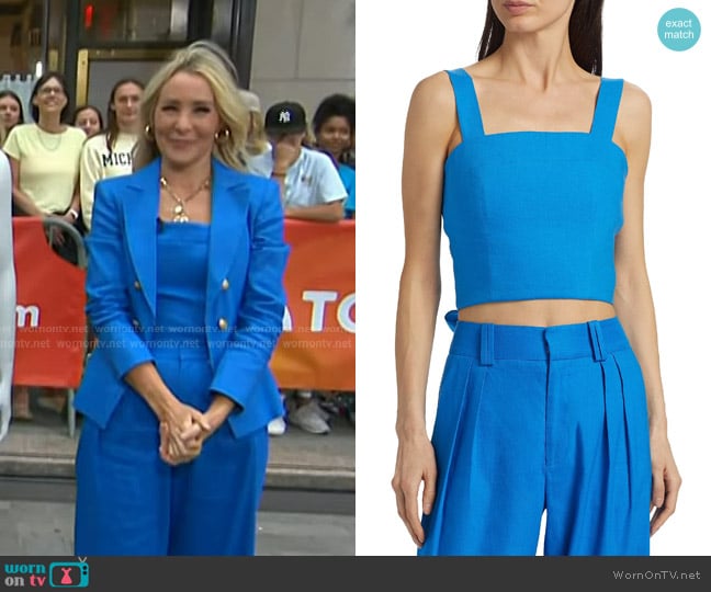 Alice + Olivia Natalia Linen-Blend Lace-Up Top in True Blue worn by Chassie Post on Today