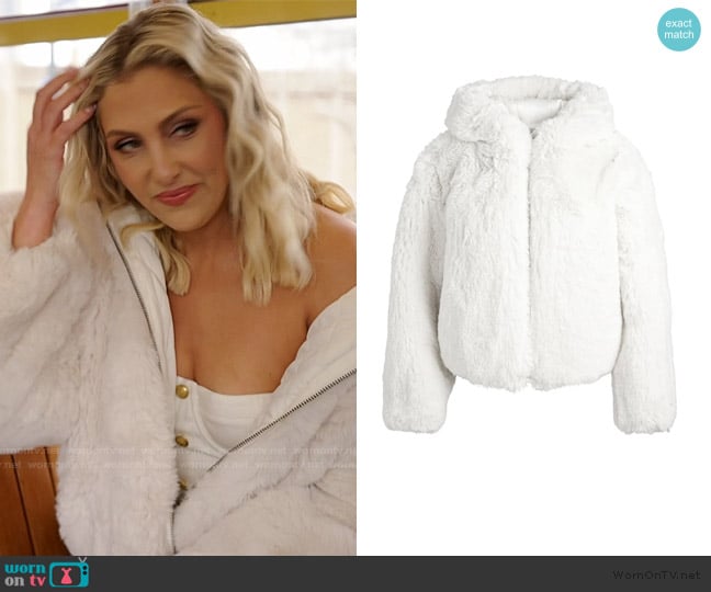 Alice + Olivia Rowe faux-fur jacket worn by Gina Kirschenheiter on The Real Housewives of Orange County