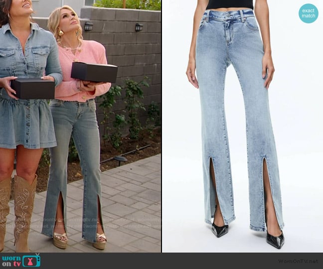 Alice + Olivia Winslow slim slit jeans in harlow vintage blue worn by Tamra Judge on The Real Housewives of Orange County