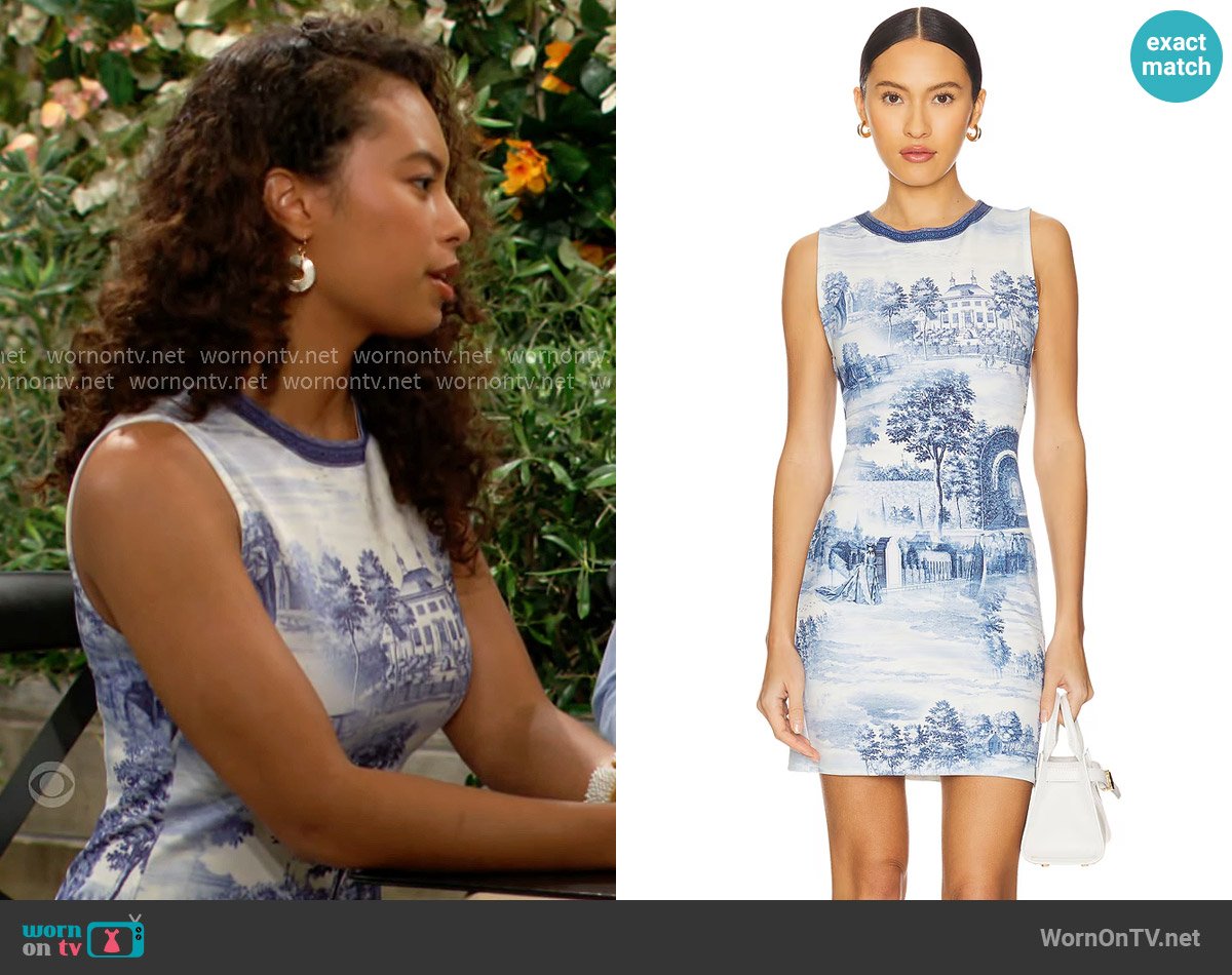 Toni’s blue printed dress on The Bold and the Beautiful