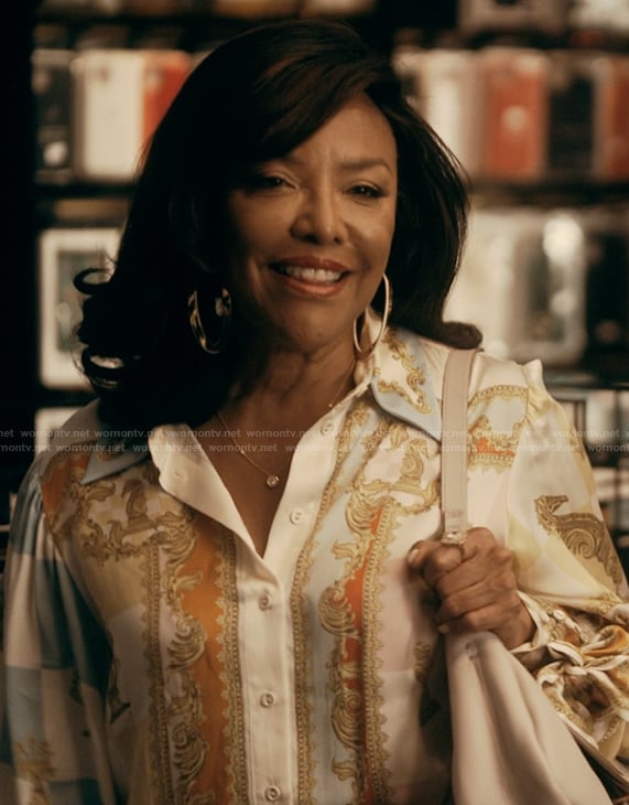 Alicia's printed baroque dress on The Chi