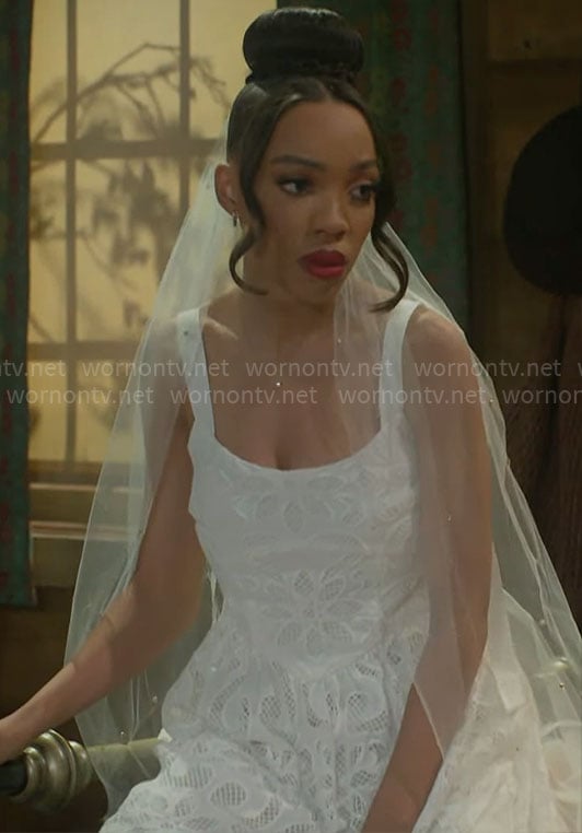 Allison's white lace dress on Beyond the Gates