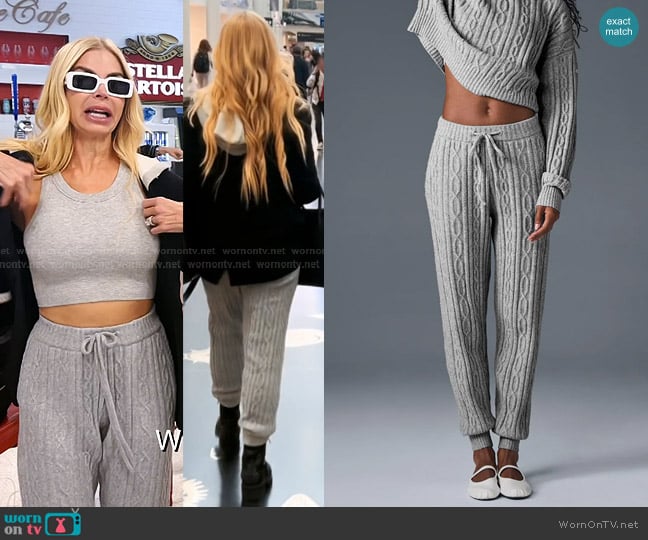 Alo Cable Knit Winter Bliss Pant in Athletic Heather Grey worn by Alexia Echevarria (Alexia Echevarria) on The Real Housewives of Miami