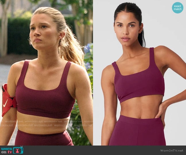 Alo Run It Back Bra in Wild Berry worn by Taylor Jewel (Rain Spencer) on The Summer I Turned Pretty