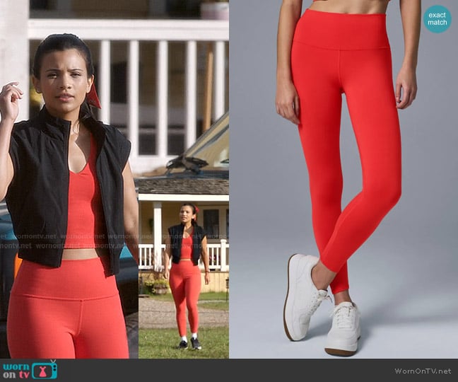 Alo Yoga High-Waist Airlift Legging in Red Hot Summer worn by Jackie Howard (Nikki Rodriguez) on My Life with the Walter Boys