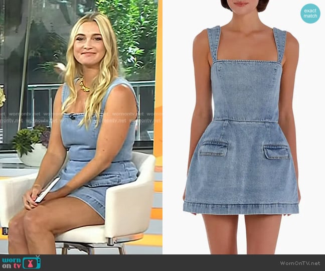 Amanda Uprichard Bethany Denim Skort Romper in Destiny Wash worn by Jasmine Snow on Today
