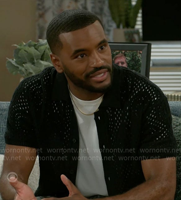 Andre's black crochet shirt on Beyond the Gates