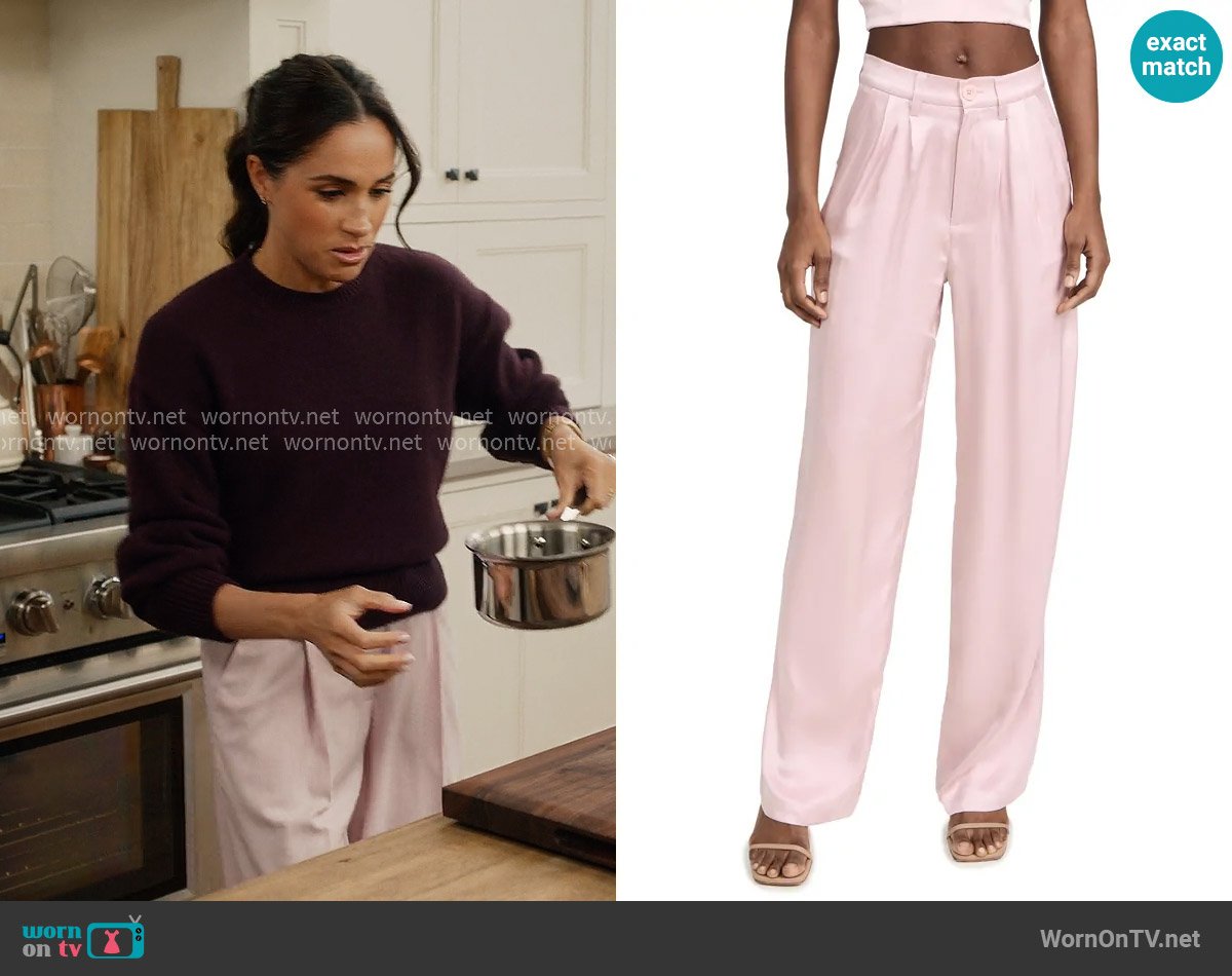 Anine Bing Carrie Pants in Purple worn by Meghan Markle on With Love Meghan