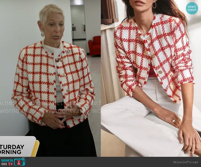 Ann Taylor Plaid Fringe Tweed Jacket worn by Melissa Craft on CBS Mornings