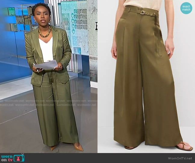 Ann Taylor The Statement Wide-Leg Pant in Moss Green worn by Zinhle Essamuah on NBC News Daily