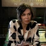 Anna’s black and white printed tie-neck blouse on General Hospital