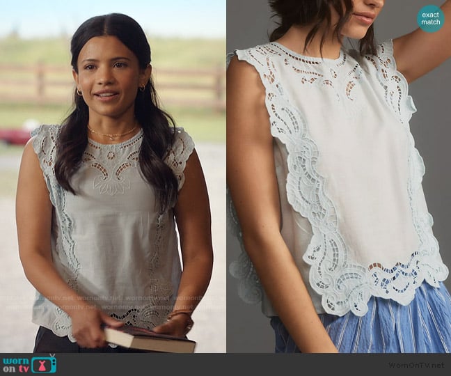 Anthropologie Cutwork Lace Hanky Blouse worn by Jackie Howard (Nikki Rodriguez) on My Life with the Walter Boys