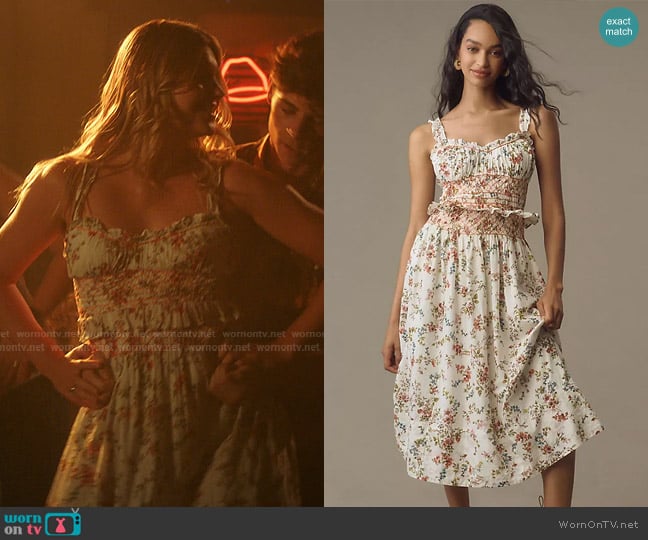 Anthropologie Sleeveless Smocked-Waist Ruffled Midi Dress worn by Blake Hartford  on My Life with the Walter Boys