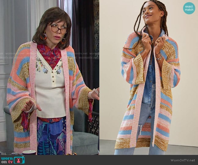 Anthropologie Textured Striped Cardigan worn by Susan Banks (Stacy Haiduk) on Days of our Lives