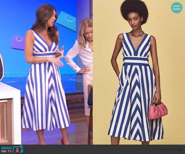 Anthropologie V-Neck Sleeveless Fit & Flare Midi Dress worn by Monica Mangin on Live with Kelly and Mark