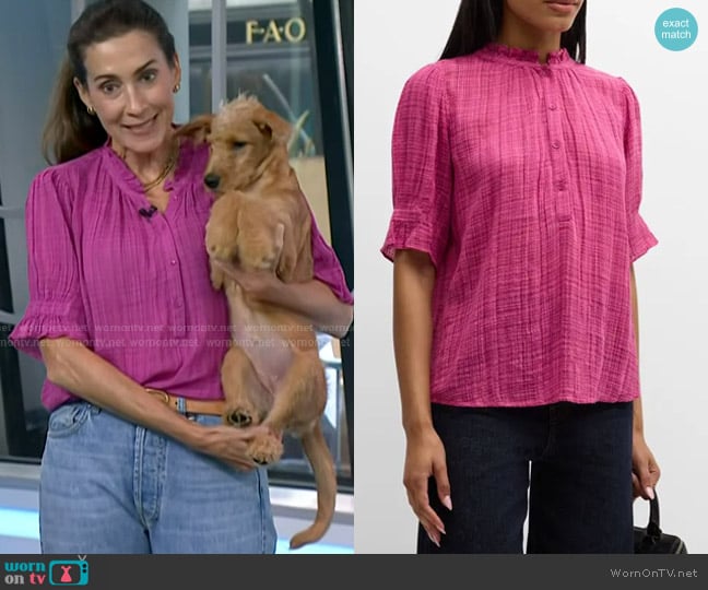 Apiece Apart Los Altos Elbow-Sleeve Cotton Gauze Top in Raspberry worn by Andrea on Today