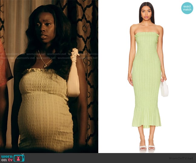 Apres Studio Ruched Strapless Dress worn by Kiesha Williams (Birgundi Baker) on The Chi