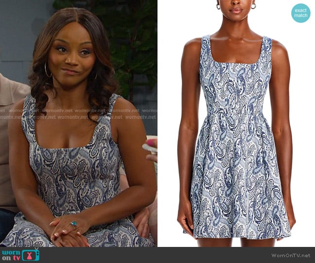 Aqua Paisley Square Neck Mini Dress worn by Chanel Dupree (Raven Bowens) on Days of our Lives
