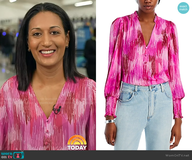 Aqua Printed V-Neck Top worn by Priya Sridhar on Today