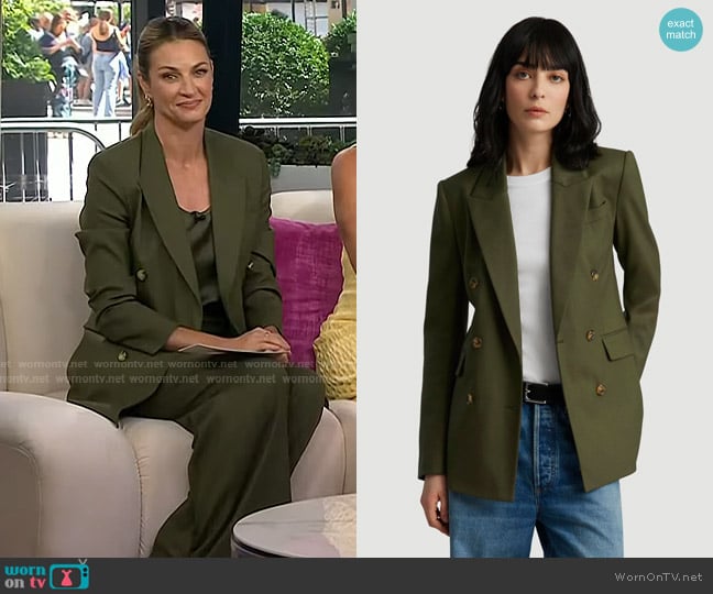 Argent Seasonless Wool Double-Breasted Blazer in Pine Needle worn by Erin Andrews on Today