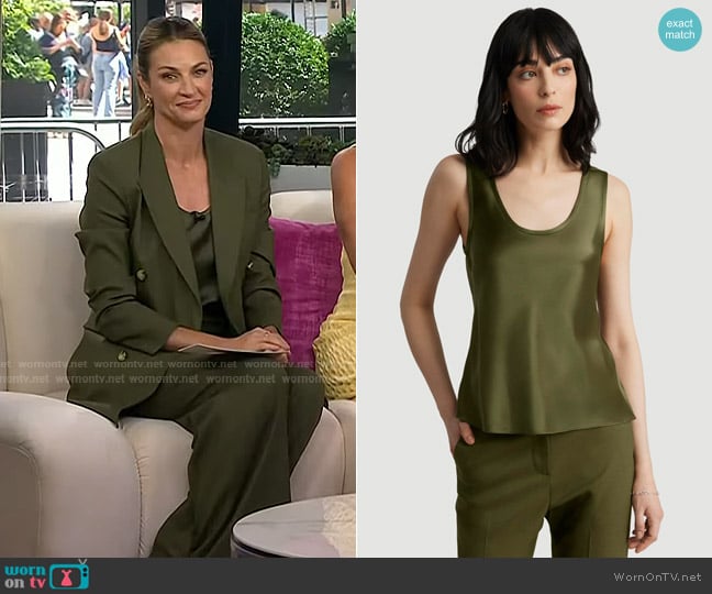 Argent Silk Charmeuse Tank in Pine Needle worn by Erin Andrews on Today