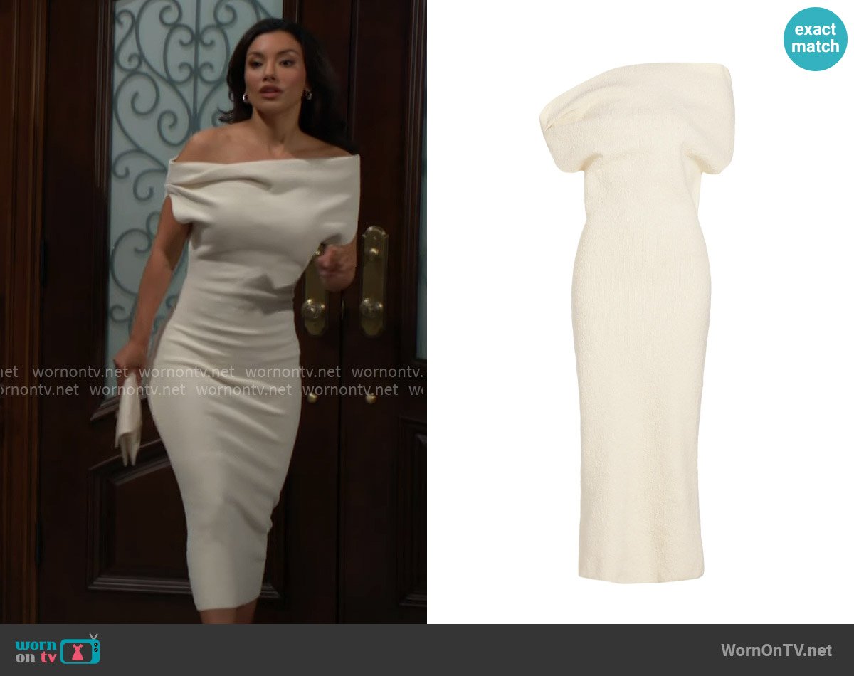 Armarium Debra Cotton Boucle Midi-Dress worn by Audra Charles (Zuleyka Silver) on The Young and the Restless