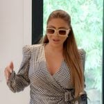 Larsa’s black plaid wrap top and pants on The Real Housewives of Miami