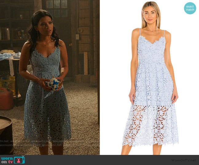 ASTR the Label Lace A-Line Midi Dress worn by Jackie Howard (Nikki Rodriguez) on My Life with the Walter Boys
