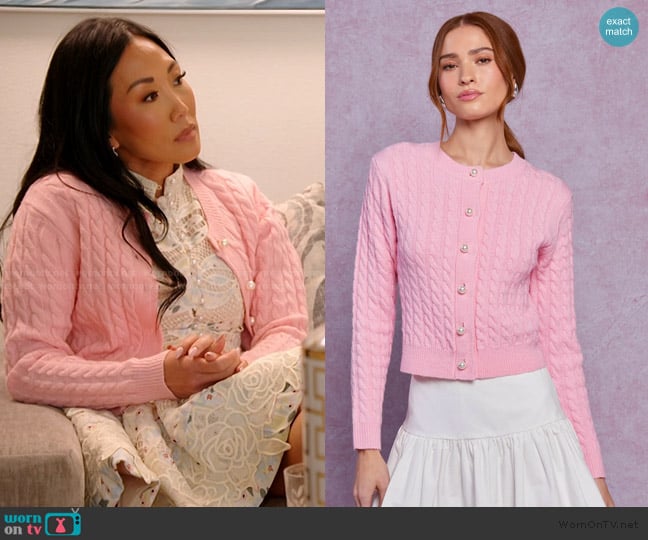 ASTR the Label Pearl Button Cable Knit Cardigan worn by Katie Ginella on The Real Housewives of Orange County