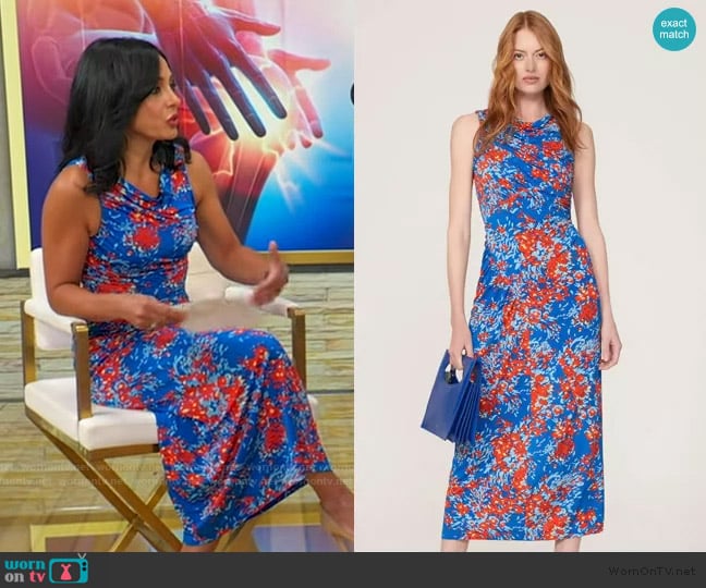 Atlein Collective  Ruched Floral Midi Dress worn by Dr. Tara Narula on Good Morning America