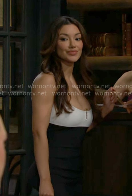 Audra's black and white dress on The Young and the Restless