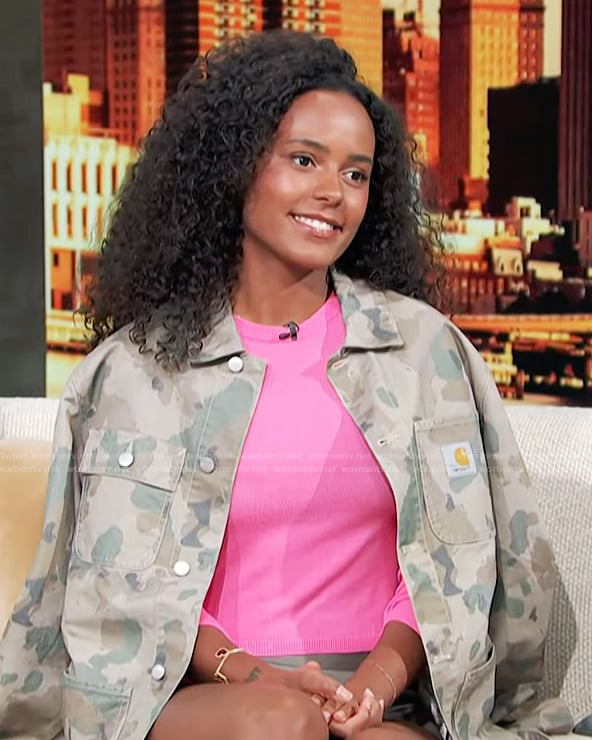 Ava’s camo print jacket on Access Hollywood
