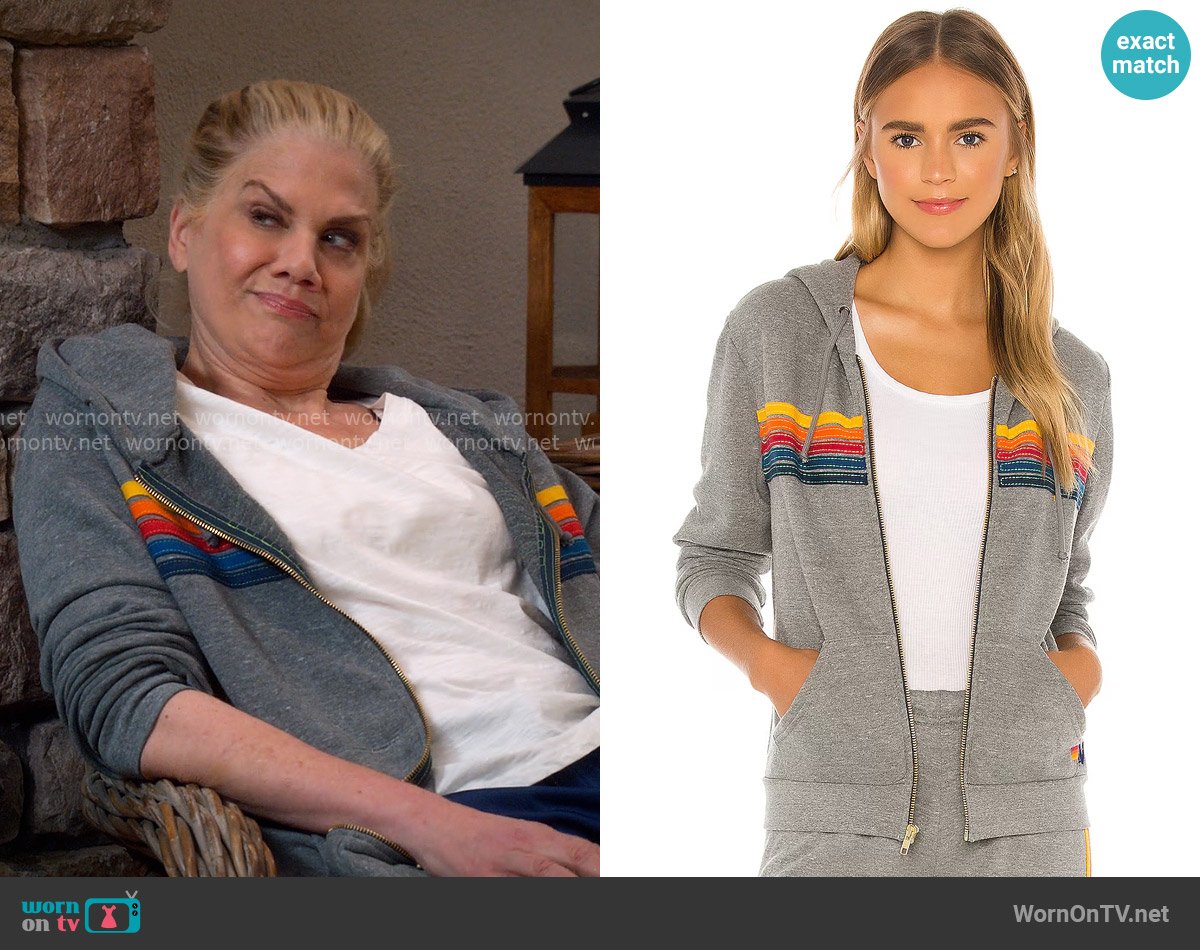 Aviator Nation 5-Stripe Zip Hoodie worn by Carol (Kristen Johnston) on Leanne