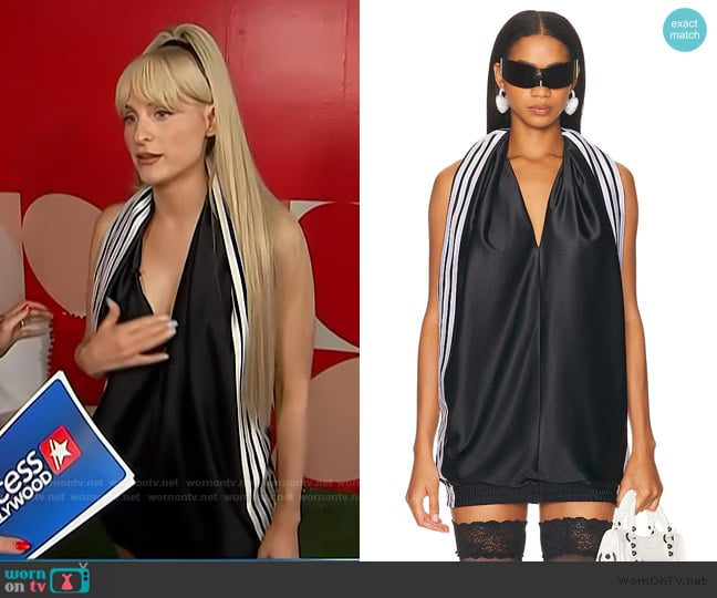 Meghan Trainor’s black side stripe mini dress on Access Hollywood