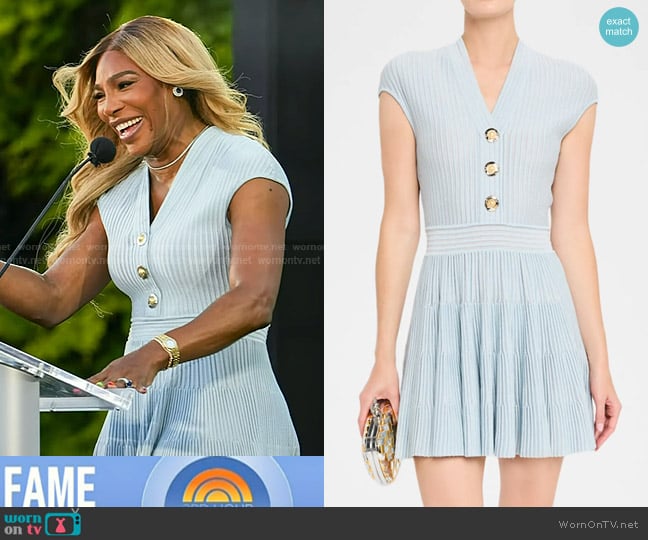 Balmain Short-Sleeve Flechage Knit Flare Mini Dress in blueshite worn by Serena William on Today