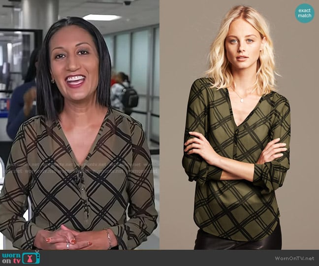 Banana Republic Abstract Plaid Riviera Blouse worn by Priya Sridhar on Today