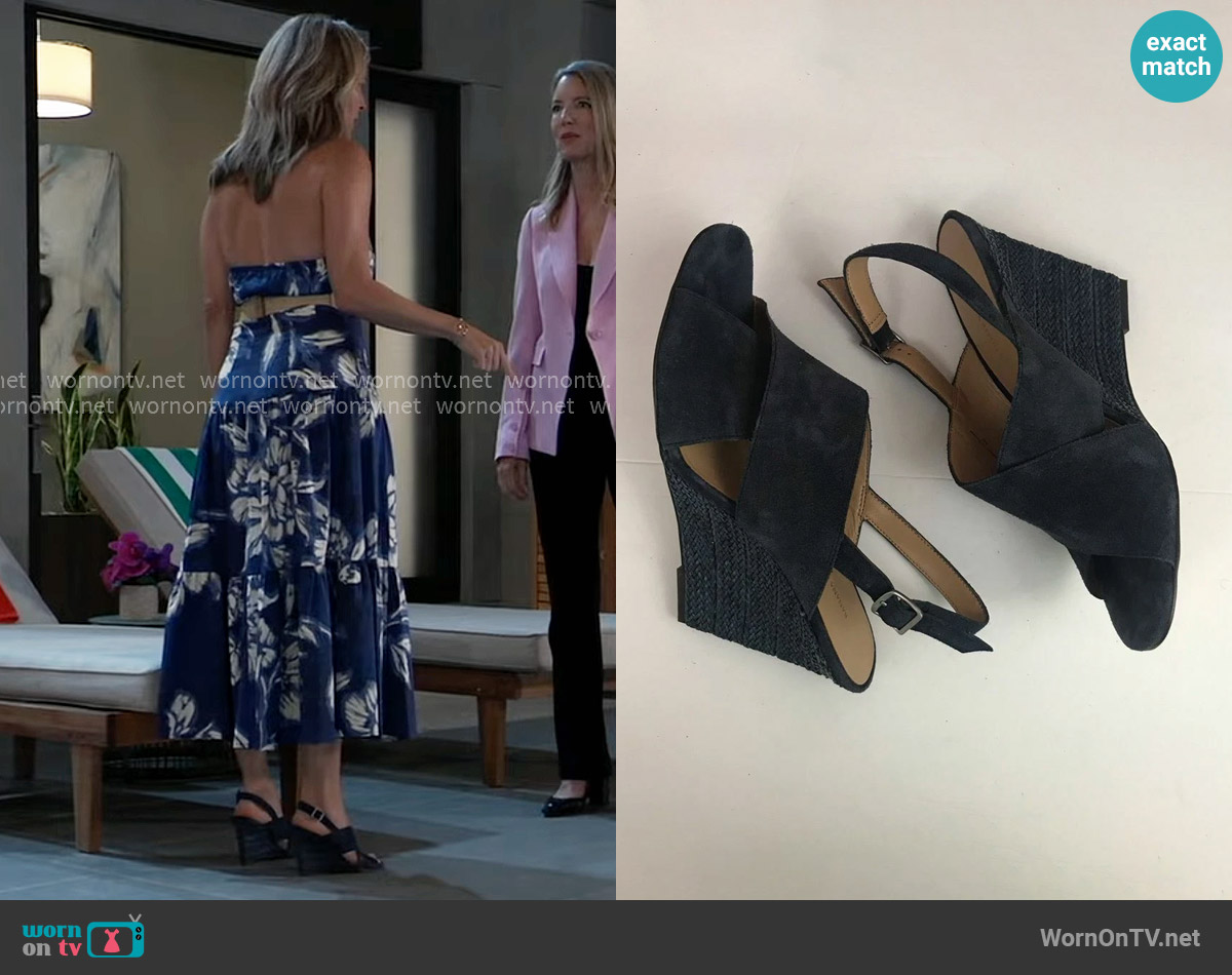 Banana Republic Cross Band Wedge Sandal worn by Carly Spencer (Laura Wright) on General Hospital