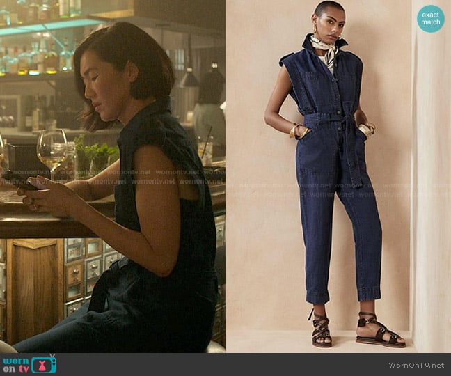 Banana Republic Indigo Utility Jumpsuit in Dark Indigo worn by Laurel (Jackie Chung) on The Summer I Turned Pretty