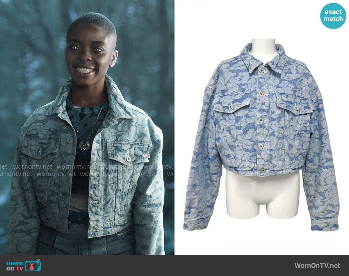 Bape Camo Cropped Denim Jacket worn by Bianca Barclay (Joy Sunday) on Wednesday
