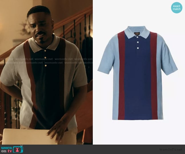 Beams Plus Fine-knit ribbed-trim cotton polo shirt worn by Shaad (Jason Weaver) on The Chi