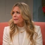 Becca’s white textured blazer on Leanne