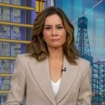 Rebecca’s beige patch pocket blazer and pants on Good Morning America