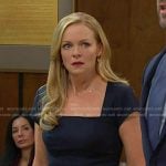 Belle’s navy square neck dress on Days of our Lives