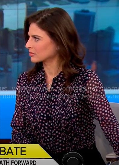 Bianna Golodryga’s printed ruffled jumpsuit on CBS Mornings