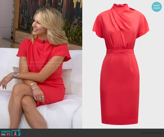 Black Halo Estella Draped High-Neck Midi Dress worn by Laura Rutledge on Good Morning America