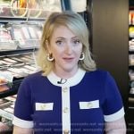 Lisa Rozner’s navy contrast trim dress on CBS Evening News