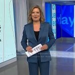 Christine Romans’ blue satin blazer and pant set on NBC News Daily