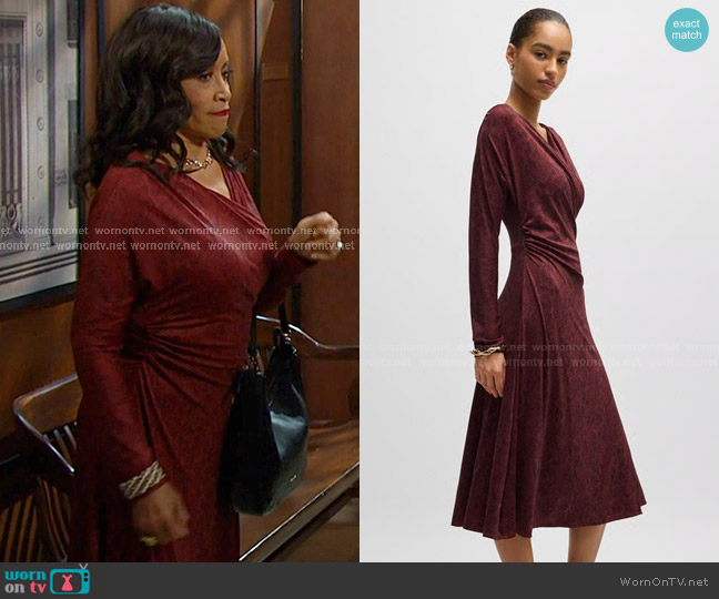 Boss Ettita Midi Dress in Red worn by Paulina Price (Jackée Harry) on Days of our Lives