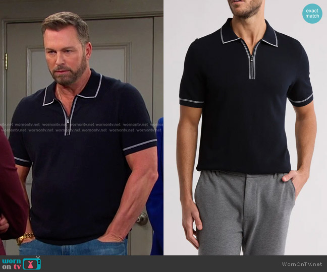 Boss Oleonardo Zip Polo in Dark Blue worn by Brady Black (Eric Martsolf) on Days of our Lives